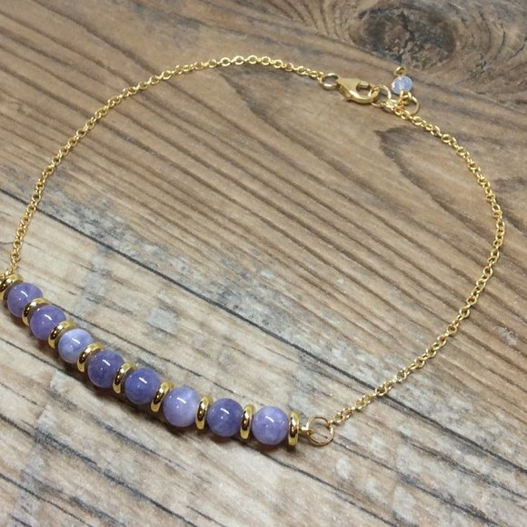 Angelite anklet, 14k Gold filled, healing anklet, blue ankle bracelet - Picture 4 of 8